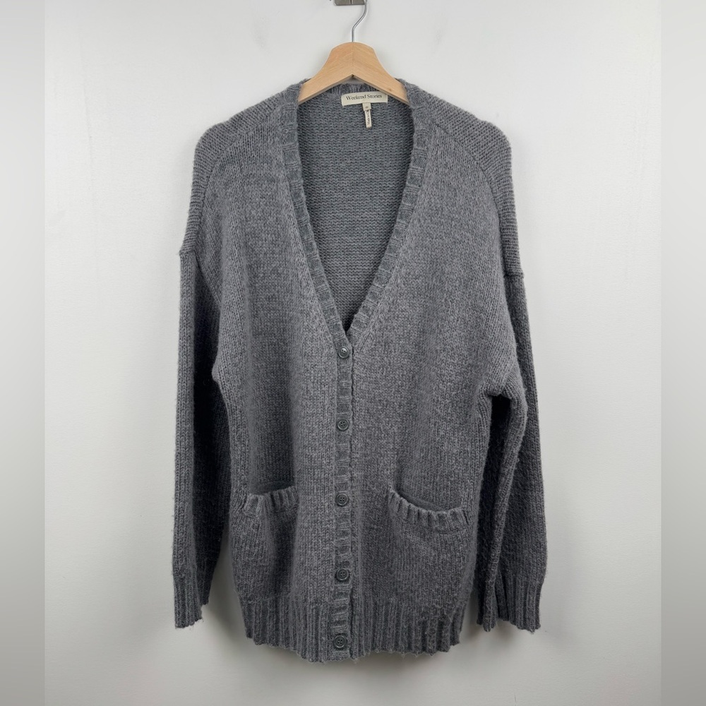 Weekend Stories Women Wool Blend Charcoal Gray Cardigan Sweater Size Small